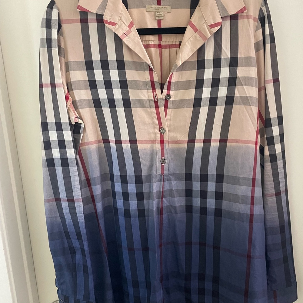 Burberry Checkered Gradient Shirt in Cream and Blue